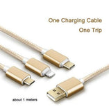 3 in 1 Charging charger Cable For Type C Micro USB Braided Cord Android 1M 2M 3M