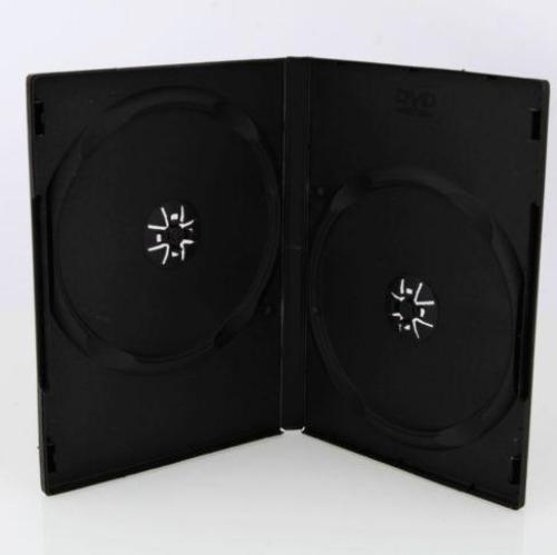 50 Standard DOUBLE 14mm HOLD 2 DVD Cover Disc Case + outer wrap insert BLACK