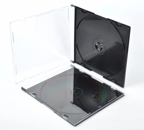 100 SLIM BLACK 5.2mm jewel CD Cases with BLACK Tray single Disc case cover