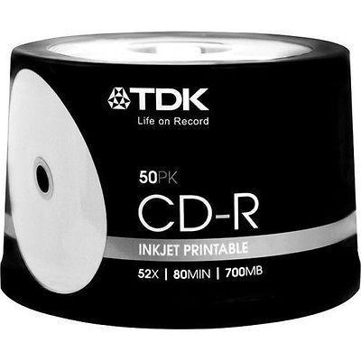 50 WHITE TDK full PRINTABLE blank CD-R media 52X CD -R CDR NOT GOLD colour
