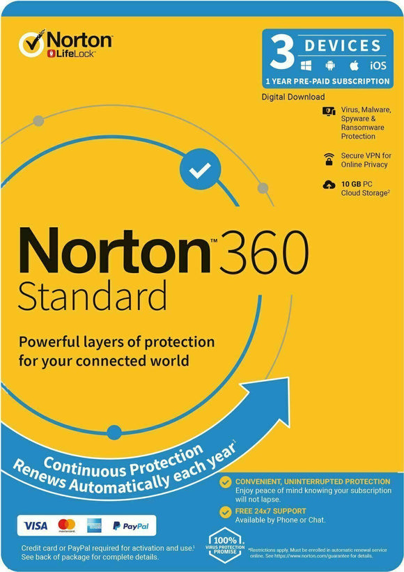 Norton 360 Standard Internet Security Antivirus 2 3 5 Devices MAC Windows 2024