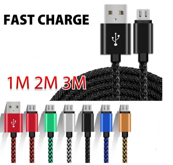1M 2M 3M Strong Braided MICRO USB Data Charger Cable Cord For Android Samsung