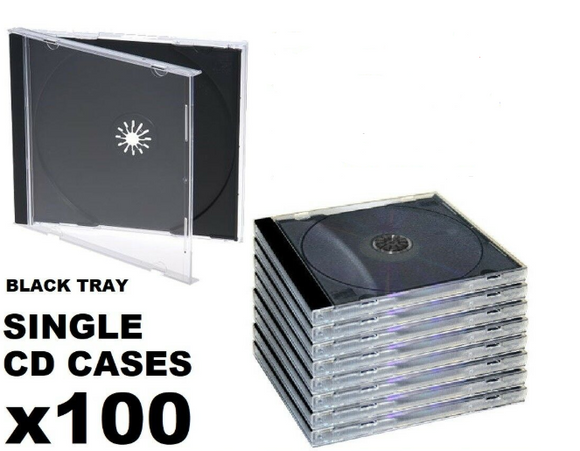 100 Standard 10mm 10.2mm Jewel BLACK CD Cases with clear Tray SINGLE Disc