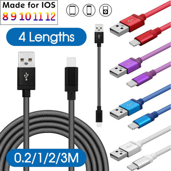 Braided USB Charging Phone Cable Data Cord Charger For iPhone 12 11 iPad 9 8 7