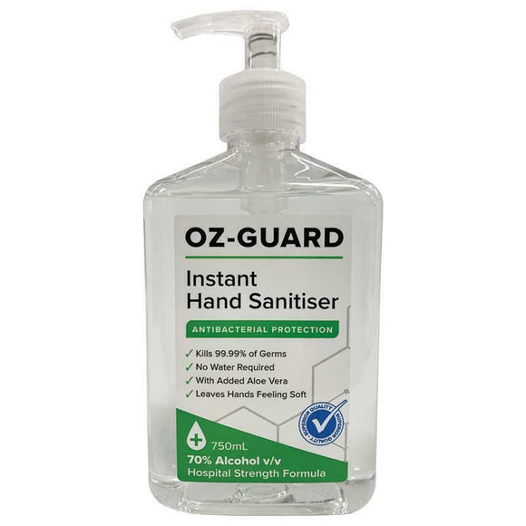 4 OZGUARD Hand Sanitiser 750ML 70% Alcohol Enriched With Aloe Vera FREE POSTAGE